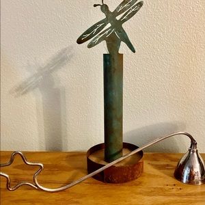 CANDLE SNUFFER  STAR END  HANDLED & HINGED SHINY METAL HEAVYWEIGHT MISSION STYLE